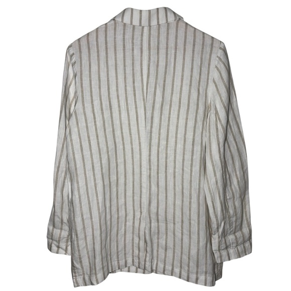 Garnet Hill Blazer Medium Womens White Linen Striped Jacket Lightweight Longline - Picture 2 of 11